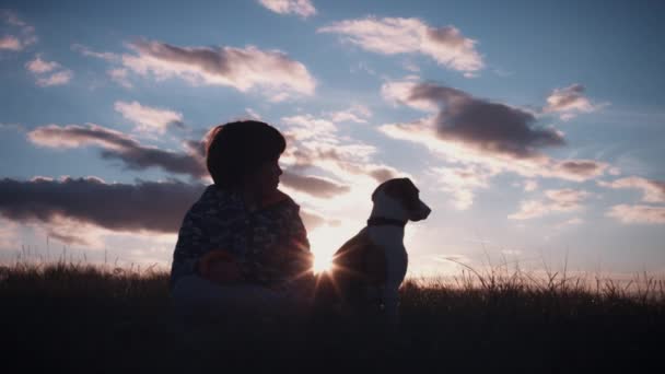 Çocuk ve köpek yavrusu eğleniyor — Stok video