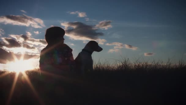 Çocuk ve köpek yavrusu eğleniyor — Stok video