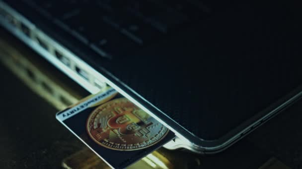 Kryptovaluta, bitcoins och bitcoin plånbok — Stockvideo
