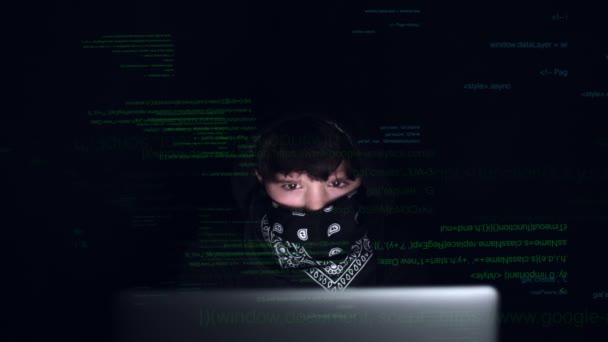 Criminal hacker in darkness — Stock Video