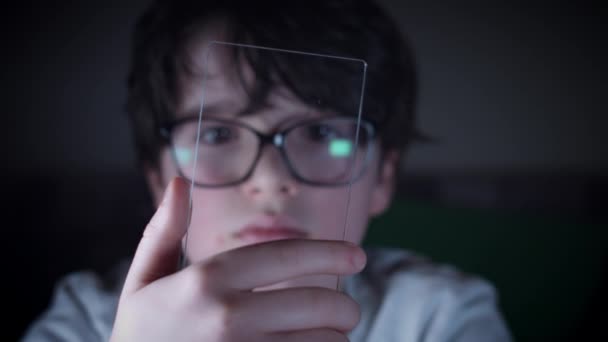 Future Transparent Smart Device Child Scanning Fingerprint — Stock Video