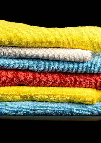 Pile Colorful Shop Rags Shot Black Background — Stock Photo, Image
