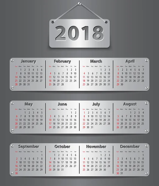 2018 anglais calendar _ tablet — Image vectorielle
