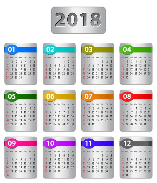 2018 kalender på engelska. Vektor — Stock vektor