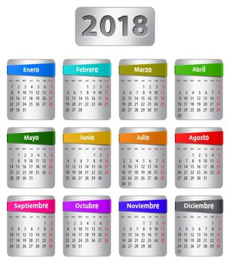 Renkli çıkartmaları ile 2018 İspanyol takvim
