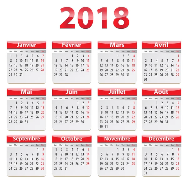 2018 フランス カレンダー — ストックベクタ