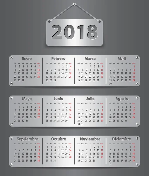 2018 spanska kalender — Stock vektor