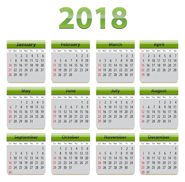 2018 anglický kalendář — Stockový vektor