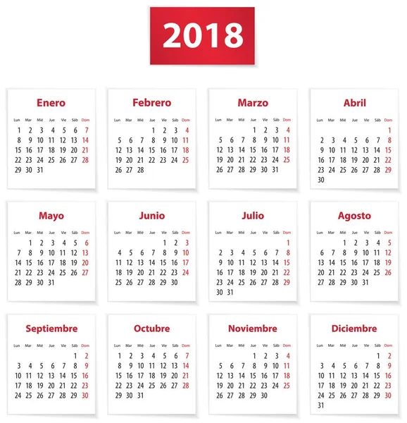 Calendario español 2018 — Archivo Imágenes Vectoriales