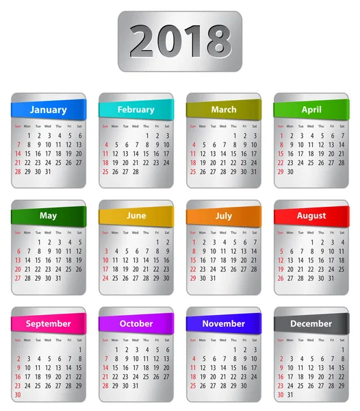 2018 engelska kalender — Stock vektor