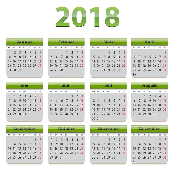 Deutscher Kalender 2018 — Stockvektor