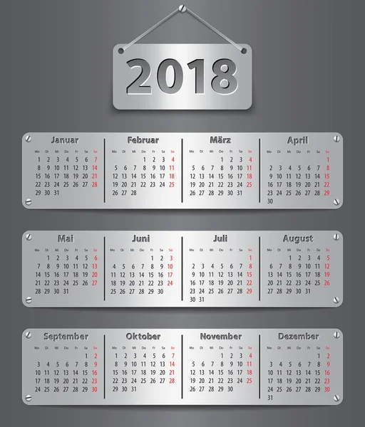 2018 calendário alemão — Vetor de Stock