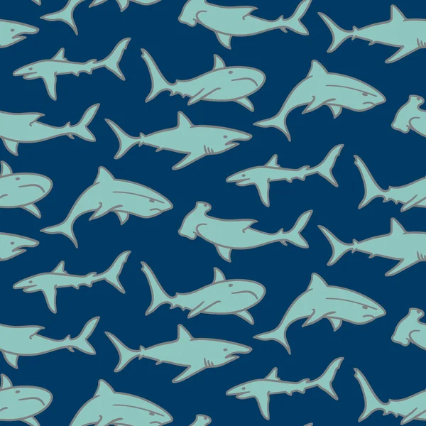 Swimming Sharks Pattern — Stock Vector