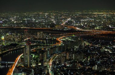 Epic Tokyo Gece Havacılık Şehir Trafik Yolları