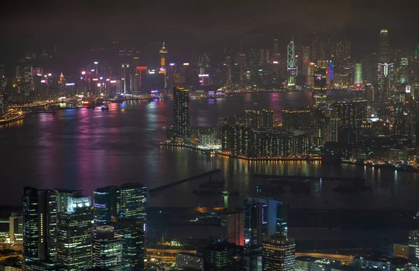 Paisaje urbano Distrito de la ciudad de Hong Kong con carreteras de paso elevado naranja —  Fotos de Stock
