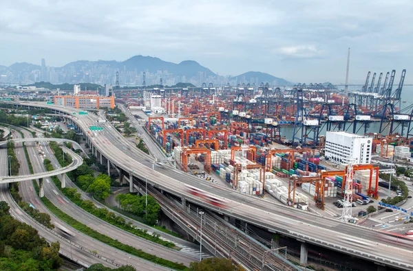 Container terminal Hong Kong industrial district — 스톡 사진