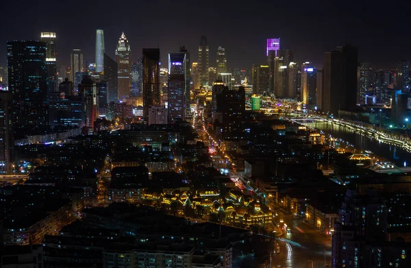 Tianjin city center night Heping District in China — ストック写真