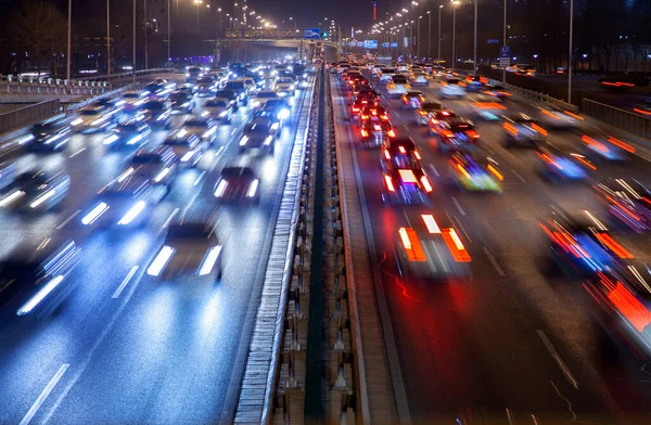 Chinese cars drive along huge highway in Beijing Zdjęcia Stockowe bez tantiem