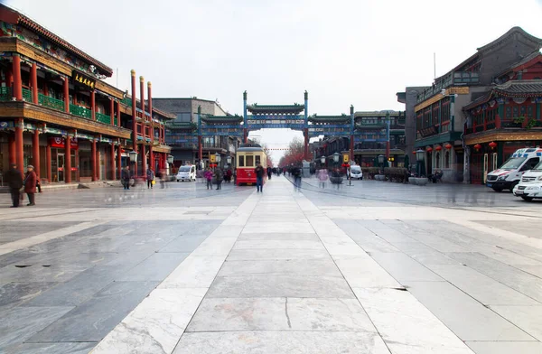 Chinese Beijing Qianmen street with old buildings 스톡 이미지