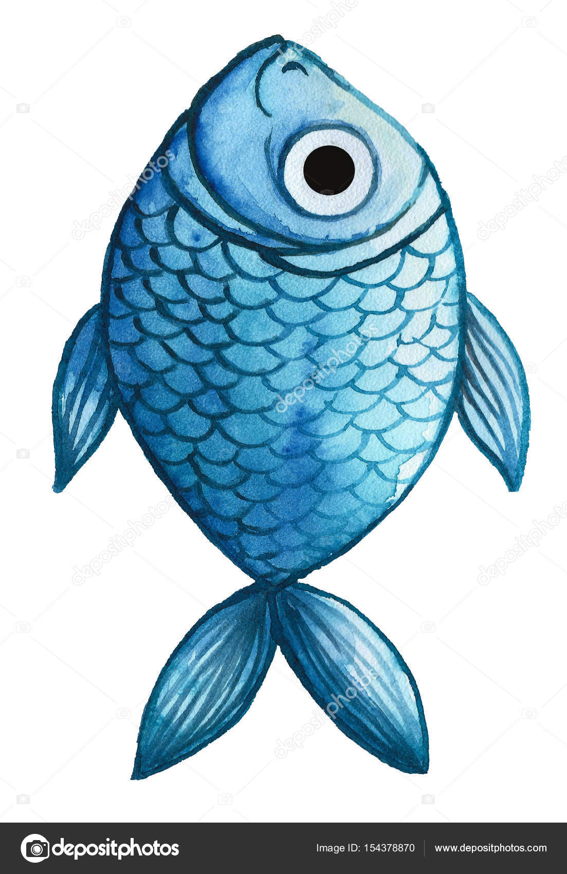 Dipinto Acquerello Blu Pesce Azzurro Foto Stock Zaammari 154378870