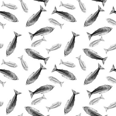 Balık ile Seamless Modeli arka plan beyaz zemin üzerine, iyi desen çizim
