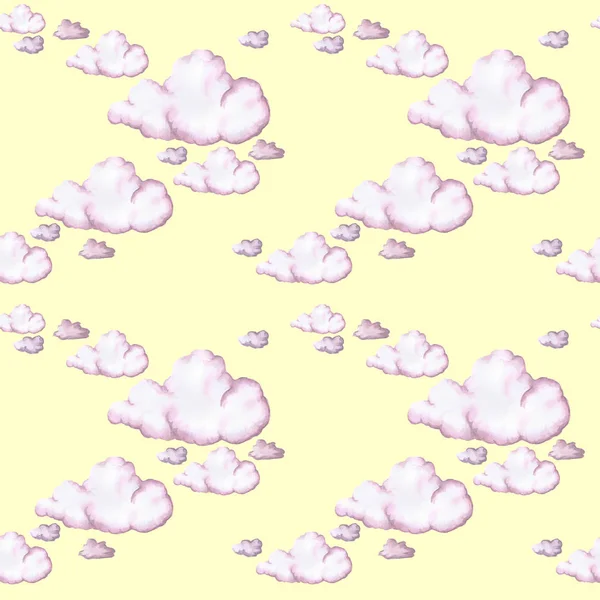 Aquarel tekening roze wolken, naadloze patroon, achtergrond — Stockfoto