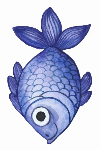 Dessin aquarelle dessinée d'un poisson, poisson d'une couleur grise sur fond blanc — Image vectorielle