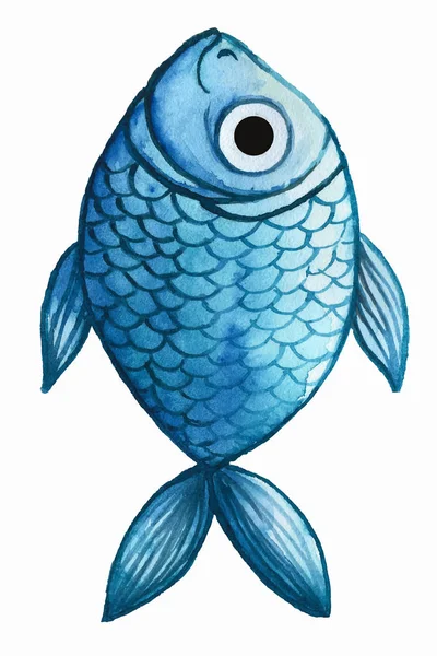 Akvarell festett rajza hal hal, blue fehér háttér — Stock Vector