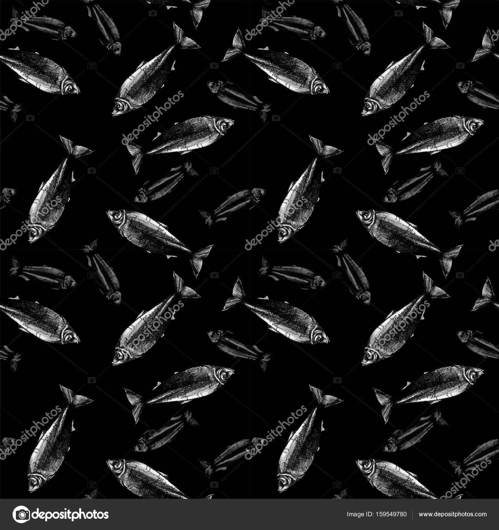 Disegno a matita di un aringa pesce sfondo struttura senza cuciture su un fondo