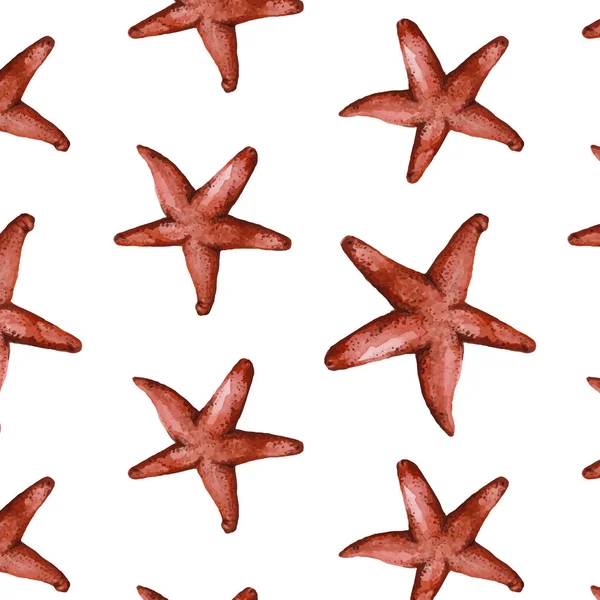 Dibujo con acuarela de estrellas de mar rojas de la clase de invertebrados como equinodermos — Archivo Imágenes Vectoriales
