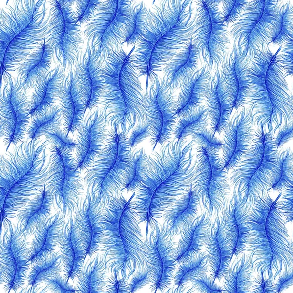 Sulu Boya desen, seamless modeli, arka plan, tüyler, mavi tüyleri, Cadılar Bayramı için grafik ve dekor için beyaz arka plan üzerinde devekuşu tüyü