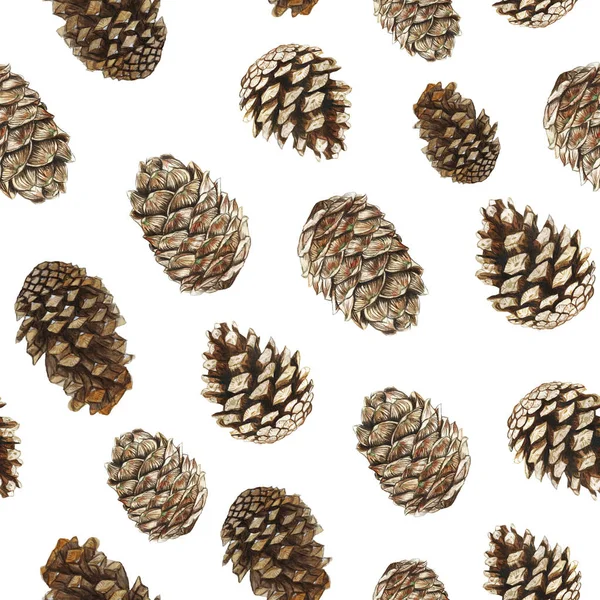  çam kozalakları, Noel ağaçları ve sedir, için belgili tanımlık tatil yeni yıl ve Noel dekorasyon için seamless modeli suluboya desen