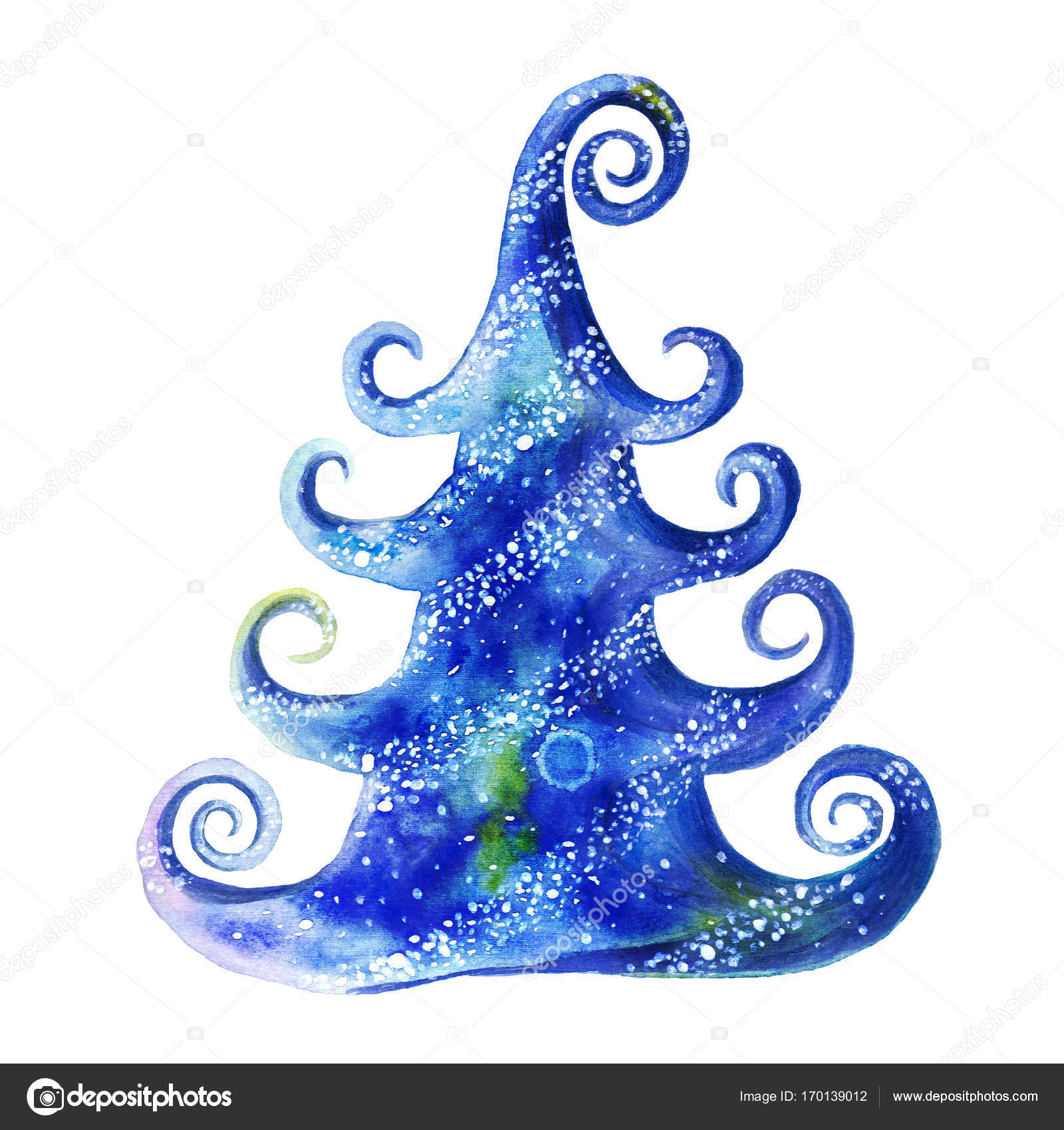 Akwarela Rysunek Kreskówka Dziecko Choinki Z śnieg śnieg I