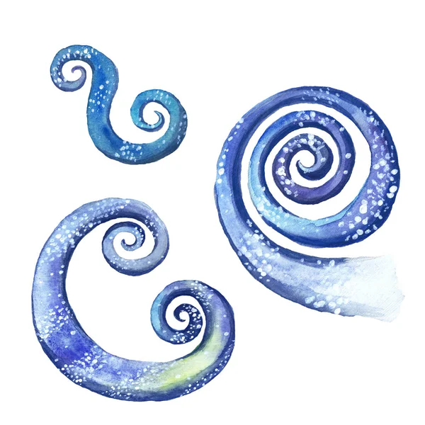 Ακουαρέλα μοτίβο σετ από τρία διακοσμητικά, curlicues, για χειμώνα το νέο έτος διακόσμηση, διακόσμηση σε λευκό φόντο — Φωτογραφία Αρχείου