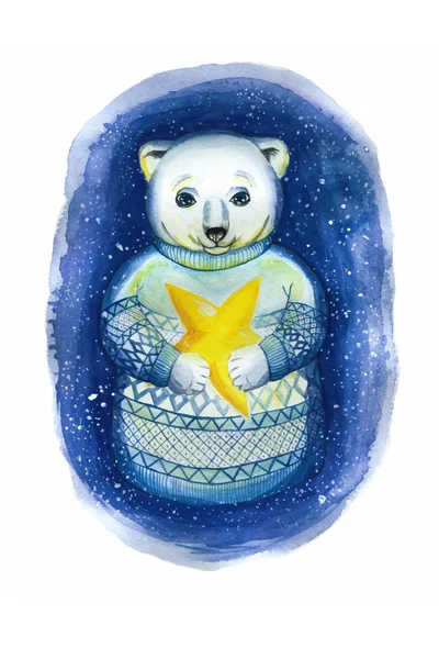 Egy Akvarell Rajz Téma Szilveszter Karácsony Egy Rajz Egy Jegesmedve — Stock Vector