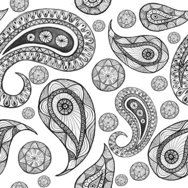  Hint Tema, dekorasyon duvar, kumaş, siyah ve beyaz tonlarda Türk salatalık üzerinde sulu boya Dikişsiz desen ürünleri beyaz bir arka plan üzerine basılmış.