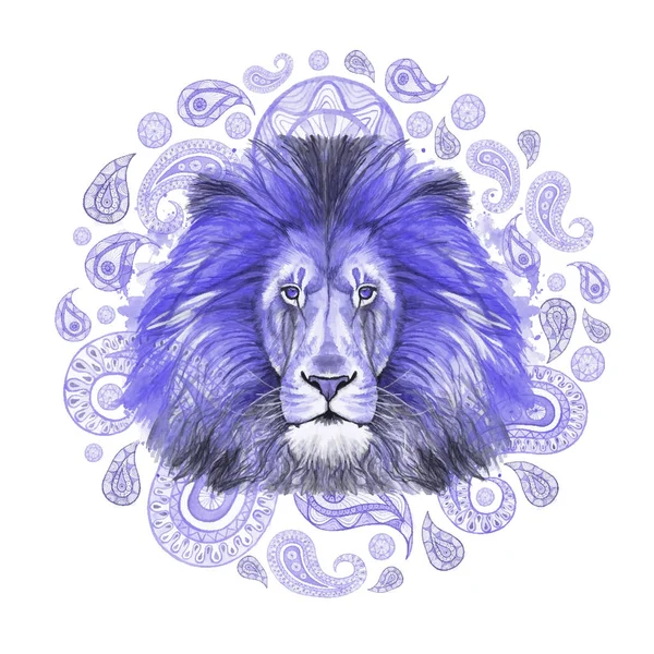 Aquarel Tekening Van Dierlijke Zoogdieren Van Predator Blauwe Leeuw Blauwe — Stockvector