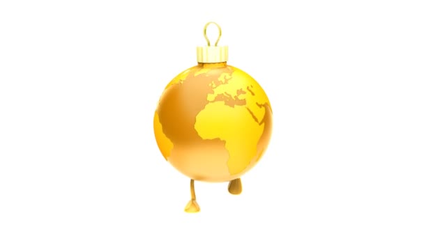 Walking Christmas Ball Earth GOLD. Bucle — Vídeo de stock
