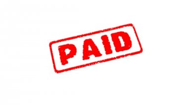 Ödenen damga. Bir metin etkisi ile damgalama bir iş adamı, el. Alfa mat ile sen-ebilmek seçmek ne olursa olsun like.3d animasyon HD arka plan.