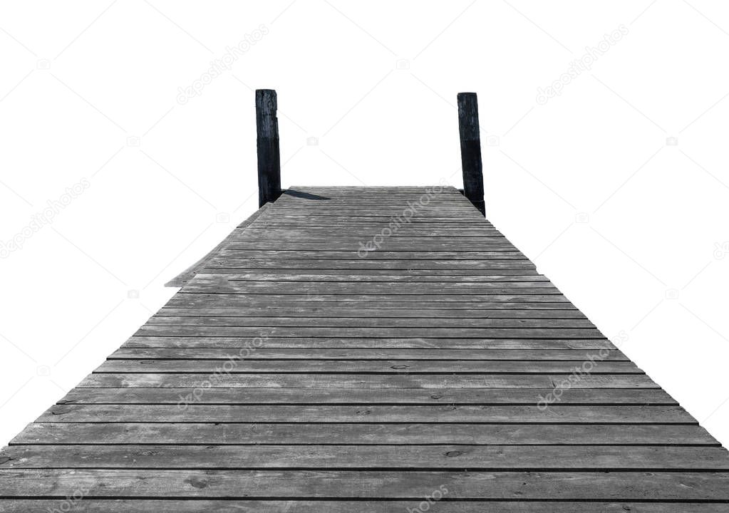 wooden jetty pier isolated on white background