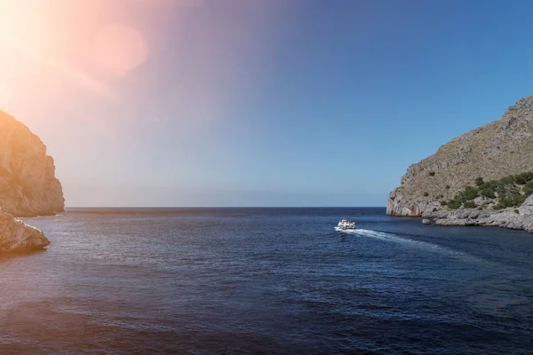 excursion boat on mediterranean sea off the coast of Majorca, Spain