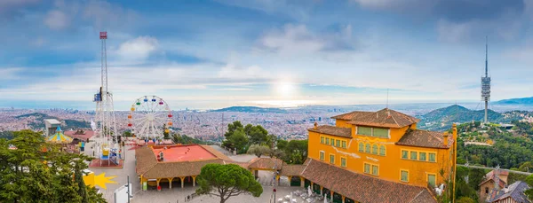Barcelona Stad Panorama Uitzicht Vanaf Berg Tibidabo — Stockfoto