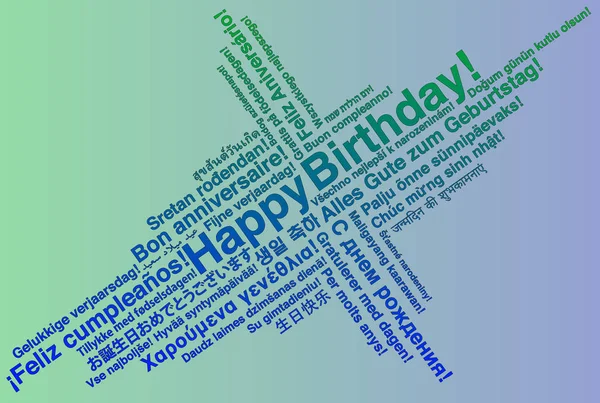 Happy Birthday Different Languages Wordcloud Greeting Card — Stock Photo, Image