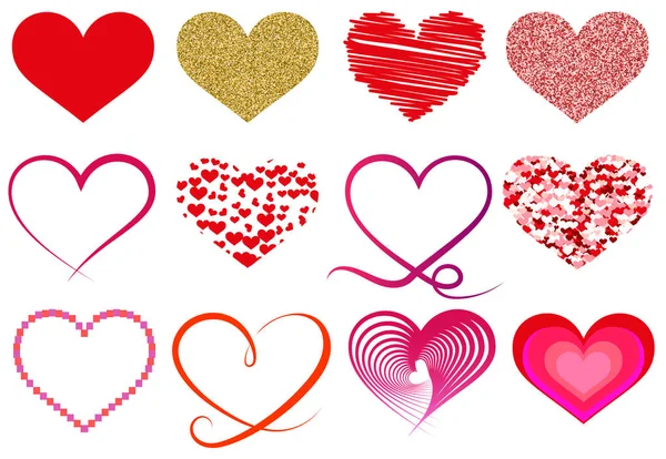 Collection Different Heart Shape Symbols — Stock Vector