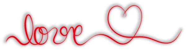 Μονό Κτύπημα Κόκκινη Κορδέλα Πανό Λέξη Αγάπη Και Καρδιά Σχήμα — Διανυσματικό Αρχείο