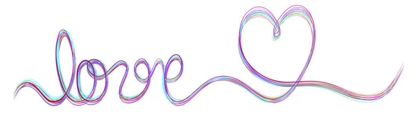 Einfarbiges Mehrfarbiges Banner Mit Wort Liebe Und Herzform — Stockvektor