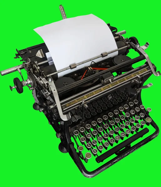 Retro Ruční psací stroj izolované na zeleném pozadí šablony — Stock fotografie