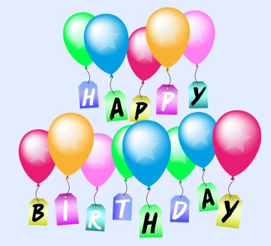 Mutlu doğum günü tebrik kartı renkli balonlar ile