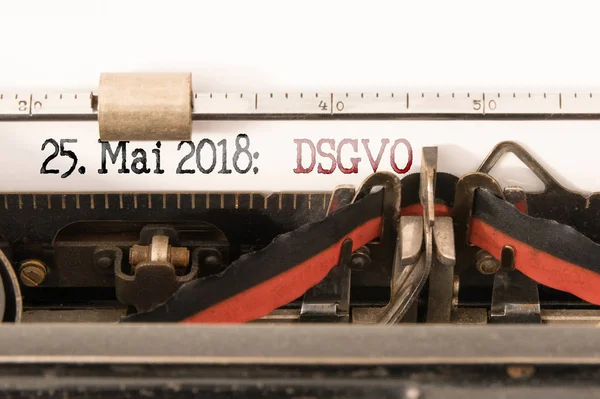 DSGVO EU Datenschutz Grundverordnung, General Data protection Regulation and commencement date written on vintage typewriter