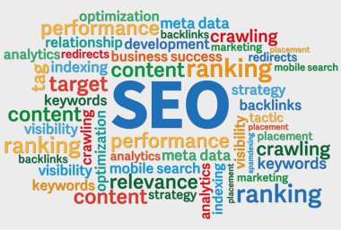 SEO arama motoru optimizasyonu etiket bulutu beyaz arka plan